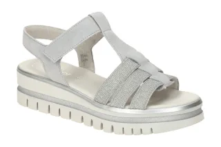 Gabor 64.625.19 Damen Sandalette lightgrey/silber, Keilabsatz, Klettverschluss