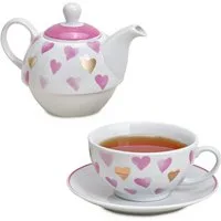 matches21 HOME & HOBBY Teekanne Tea for One Tee Set Herzen rosa gold, 0.6 l, (1-St)