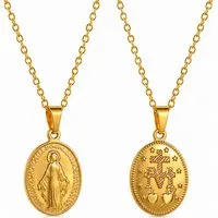 Ware aus aller Welt Kette mit Anhänger Vergoldete Medaillen Halskette Maria & Kreuz aus Edelstahl