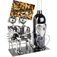 BRUBAKER Weinflaschenhalter Männer Liebespaar auf Bank, (Flaschenständer Metallfigur Liebe, 1-St., Weinflaschenhalter Silber), Metall Skulptur Geschenk für Ehepaare mit Geschenkkarte