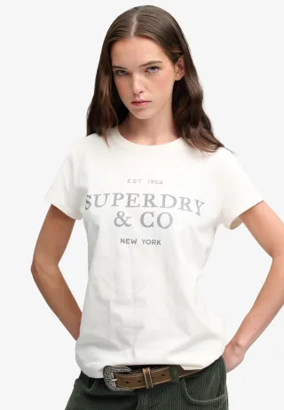 Superdry - Luxe Casual Classic T-Shirt creme/marineblau - Gr. - 10