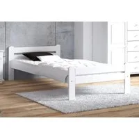 Home Collective Bettgestell Einzelbett Holzbett aus Massivholz Kiefer mit Lattenrost (mit abgerundeten Kanten & verstärkter Mittelstrebe), 205x102x58.5 cm, Weiß