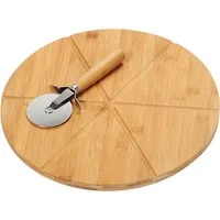 KESPER® Pizzaschneidebrett Pizza-Teller, Bambus, Edelstahl, (Set, 1-St), mit 1 Pizzaschneider