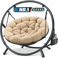 KESSER Hängesessel Bali Hängesessel mit Gestell Hängeschaukel Hängestuhl bis 150kg (mit Wipp Funktion, Kissen & Seitentasche), Hängekorb Stahlgestell Schaumstoff Sitzpolster für Wohnzimmer & Garten