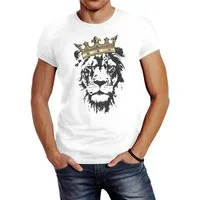 Neverless Print-Shirt Herren T-Shirt König der Tiere Löwen-Kopf mit Krone Slim Fit mit Print