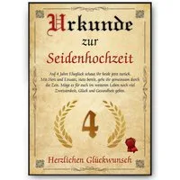 Tigerlino Poster Urkunde zum 4. Hochzeitstag Geschenk 4. Jahrestag Karte Ehepaar, Seidenhochzeit