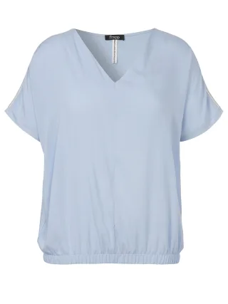 Frapp - Bluse V-Ausschnitt ohne Arm Materialmix powder blue/butter - Gr. - 46