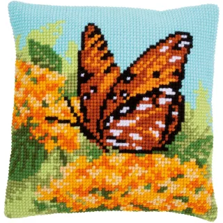 Kreuzstichkissen "Schmetterling auf Blume"