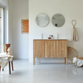 Doppelwaschtisch aus Teak und integriertem Keramikwaschbecken 120 cm