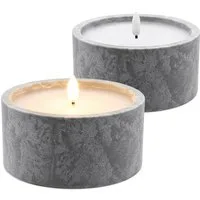 Spetebo LED-Kerze Outdoor Kerze in Beton Optik 2er Set mit Timer (12 x 6 cm, 2-tlg., Flammen Effekt), Künstliche Tischkerze warm weiß für Außen und Innen