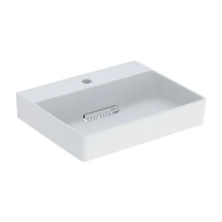 Geberit One Aufsatz-Waschtisch 505026001 50cm, Hahnloch mittig, ohne Überlauf, weiß matt/Blende hochglanz-verchromt