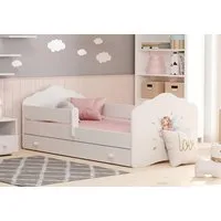 Kids Collective Kinderbett für Mädchen mit Matratze und Schublade & Lattenrost (70x140, 80x160 cm Jugendbett Einzelbett Komplettbett in weiß mit Prinzessin Motiv), Bett für Kinder Bett komplett Set Rausfallschutz Kinderbett 80x160 cm