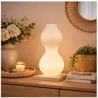 formano Tischleuchte Tischlampe Keramik weiß mit Rillen 18 x 40 cm, ohne Leuchtmittel, Dekoleuchte bauchig
