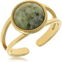 Made by Nami Fingerring Gold Damen mit Edelstein aus Chirurgischem Edelstahl - Grauer Stein, Verstellbare Größe - Wasserfester Schmuck Hypoallergen