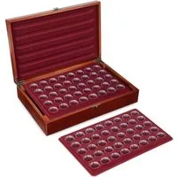 MC.Sammler Sammleretui Holz Münzkassette inkl 5 Münztableaus für 200 Stk. 2 Euro Münzen, Kassette mit 200 Münzkapseln 26mm