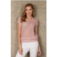 Passioni Kurzarmshirt luftiger Strick in rose mit Rundhalsausschnitt