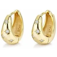 ROUGEMONT Paar Creolen Funkelnde Hoop Damen Creolen Ohrringe 14KGold 925 Silber, Echtschmuck aus 925 Sterling Silber und 14K Vergoldung