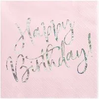 partydeco Papierserviette, Servietten Happy Birthday 33x33cm 20 Stück rosa