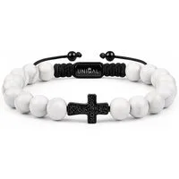 UNIQAL.de Armband aus Naturstein mit Edelstahl-Kreuz & Zirkonia – Unisex, 8 mm (Schutzsymbol, Energieeffekt, dezente Eleganz in moderner Ausführung, handgefertigt, langlebige Qualitätsarbeit), modernes Herren-Statement, ideale Geschenkidee