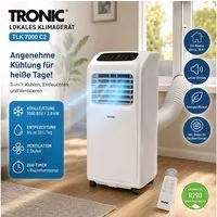 Tronic 3-in-1-Klimagerät Lokales Klimagerät 3in1 Kühlen, Luftentfeuchten,Ventilieren (7000 BTU), 1,5 m Ablaufschlauch, Fensterabdichtung für Kippfenster