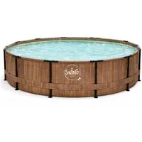 HAF Framepool Frame Pool Aufstellpool Schwimmbecken Braun Holzoptik rund 305 x 76 cm (Vollständiges Komplett Set mit Rahmen und Folie, Einfacher, schneller & unkomplizierter Aufbau), Lieferumfang OHNE Filter oder Pumpe