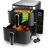 GOURMETmaxx Heißluftfritteuse FryUp Vertikaler Doppelkammer Airfryer 2x 5l, 2800 W, klappbares Touchdisplay, 32% platzsparender, Fassungsvermögen 10L