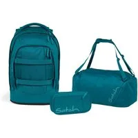 Satch Schulranzen Schulrucksack-Set PACK Deep Petrol 3-teilig, Kollektion 24/25 (3-teilig), Laptop-Fach, Your-Size-System, Schulranzen