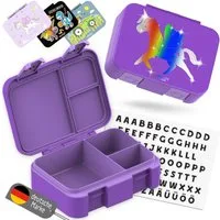 BEARFOOT Lunchbox Brotdose mit Fächern, leicht & auslaufsicher - Einhorn GLOW, PP, ABS, Silikon, Kindergarten und Schule - Mädchen und Jungen, Vesperbox, Snackbox