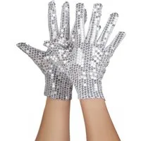Widdmann Kostüm Handschuhe Pailletten silber, Glitzernde Handschuhe für Damen und Herren