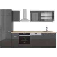 Vicco Küchenzeile R-Line, Anthrazit Hochglanz/Anthrazit, 300 cm ohne Arbeitsplatte