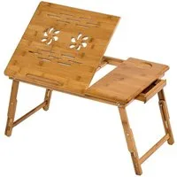 tectake Schreibtisch Laptoptisch inklusive Schublade und Abstellfläche, 55 x 35 x 26 cm (Betttisch Helene, 1-St., aus Bambus in braun), klappbar und höhenverstellbar, 4 Neigungswinkel, ideale Belüftung
