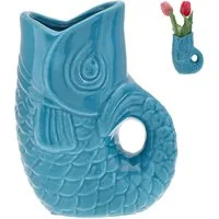CEPEWA Dekovase Vase Fisch 'Blubb' 13,5x21x9cm Dolomit türkis Blumenvase Dekovase