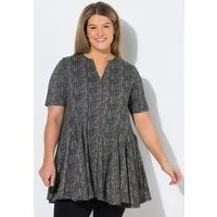 Ulla Popken Longshirt T-Shirt Fischgrat Godetfalten Tunika-Ausschnitt