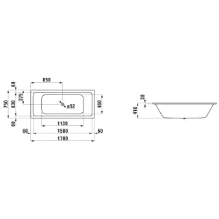 Laufen Einbau-Badewanne PRO S 1700x750x410 Stahl weiß, H2261800000401 H2261800000401