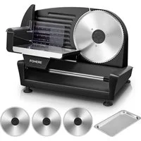 FOHERE Allesschneider Elektrischer 250W, Edelstahl Brotschneidemaschine elektrisch, 250 W, 3 Klingen, verstellbare Küchenmaschine 0 bis 15mm, geeignet für Küche