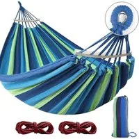 BlingBin Hängematte Outdoor Hängematte mit Gebogener Holzstange, Camping Stabhängematte (1er Set, 1 St., Höchstgewichtempfehlung: 500 Pfund), Doppelhängematte mit Tragetasch für Indoor, Balkon, Terrasse, Garten