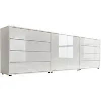 BMG Möbel Sideboard Mailand Set 4 (Kommode Anrichte Aktenschrank), mit weiß lackierten Hochglanzfronten