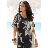 LASCANA Longshirt mit Cut-outs an den Schultern, Alloverprint, Shirtkleid, schulterfrei