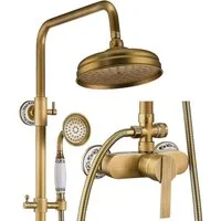 Oihpaw Duschsystem us Messing, goldfarbenes Duschset mit Kopf- und Handbrause, höhen- und neigungsverstellbare Stütze, Duscharmatur