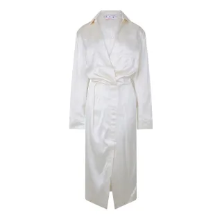 Off White - "Chine" Wickelkleid für Damen, V-Ausschnitt, Satin (Weiß)