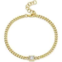 Sternvoll Armkette IGI zert. Cuban Armband 0.59 ct Diamanten 750 Gold, IGI-Zertifikat, Princess-Cut Hauptstein, Massive Panzerkette (Cuban)