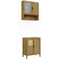 Vicco Badmöbel-Set Liora, Bambus/Rattan/Creme, 2 Teile, (2-St., 2er Set)