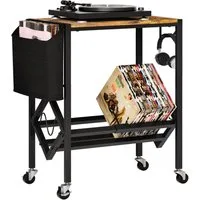 Yorbay Beistelltisch Schallplatten Regal, 4 Lenkrollen & CD-Regal, Plattenspielerständer
