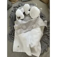Loolay Bettnestchen WAFFELPIQUE Baumwolle BABYNEST Babykokon Neugeborene Babyausstattung, (Reisebett Nestchen SOLO/ o. in Geschenk SETS, 4-tlg., 4 Jahreszeiten WAFFELSTOFF - Design: Pustelblume Grau/ WAFFEL Weiß), 100% Europäische Stoffe und Kleinser