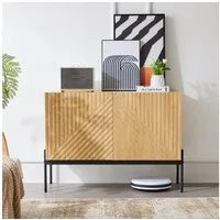 Flieks Sideboard mit 2 Türen und Metallbeinen (1 St., H75/B100/ T40 cm), Kommode Linien-Design Wohnzimmerschrank Holzoptik