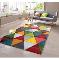 TeppichHome24 Teppich Teppich Dreieckmuster rot grün orange, rechteckig, Höhe: 13 mm