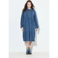 Ulla Popken Midikleid Sweatkleid Volants A-Linie Hemdkragen Langarm
