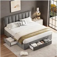 OKWISH Polsterbett Doppelbett Stauraumbett Bett mit Lattenrost (Mit 4 Schubladen (140x200 cm)