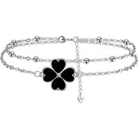 LuxusKollektion Fußkette mit Anhänger Fußkettchen Silber 925 Damen verstellbar Strand Kleeblatt