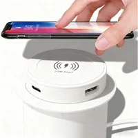 VIVIHEYDAY Einbausteckdose mit Typ-C, USB und 15W Kabellosem Lade, Einbau-Tischsteckdose, 3-in-1 Versenkte Steckdose, Versenkbare Tischsteckdose, 1,4m Kabel